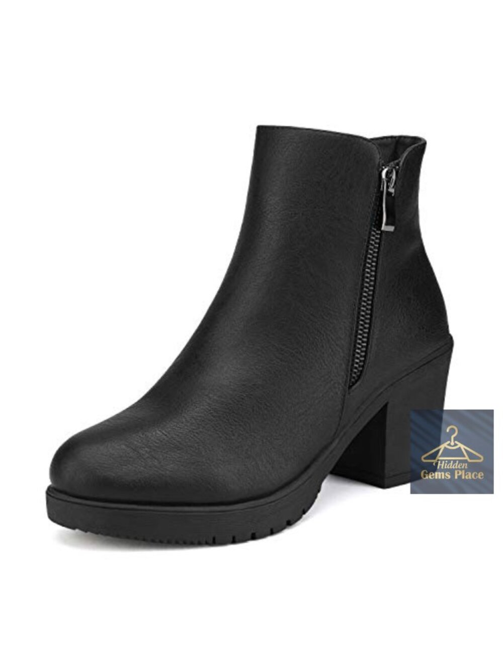 Chunky Heel Platform Ankle Boots Faux Leather Side Zip Women's Booties